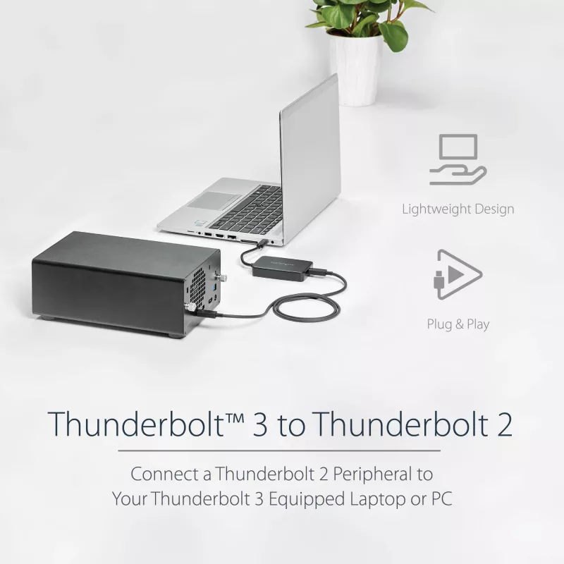 Adapter StarTech.com Thunderbolt 3 na Thunderbolt 2 — laptop TB3 do wyświetlaczy i urządzeń TB2 — konwerter Thunderbolt 2 20 Gb/s lub Thunderbolt 1 10 Gb/s — certyfikat Thunderbolt 3 — Windows/Mac