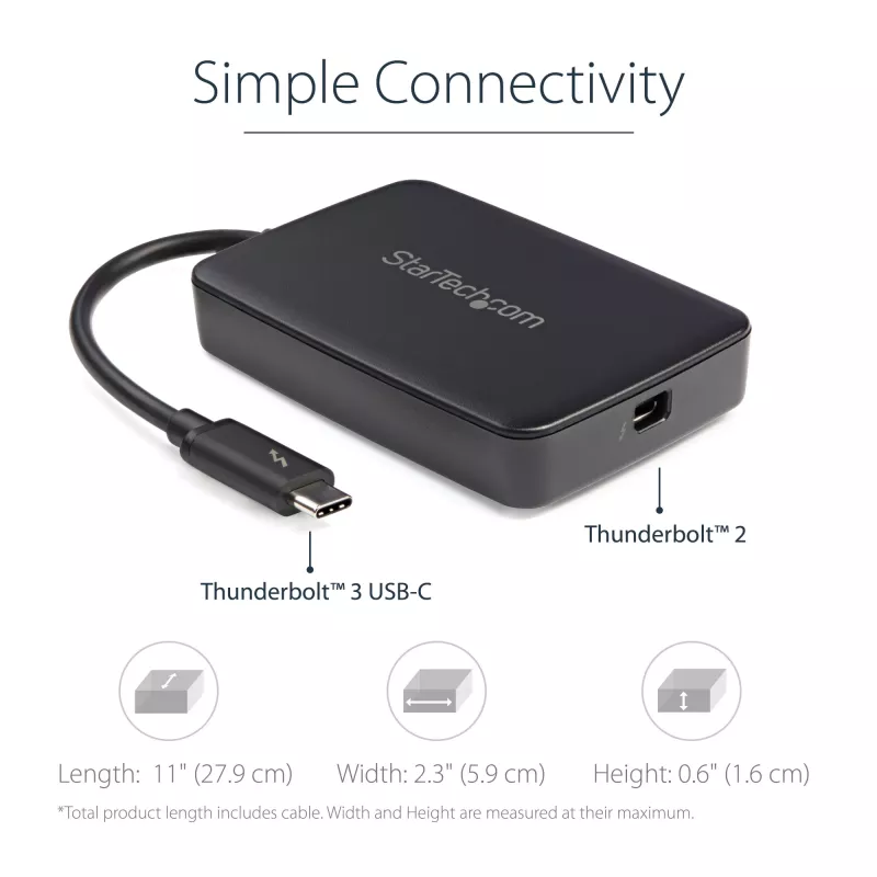 Adapter StarTech.com Thunderbolt 3 na Thunderbolt 2 — laptop TB3 do wyświetlaczy i urządzeń TB2 — konwerter Thunderbolt 2 20 Gb/s lub Thunderbolt 1 10 Gb/s — certyfikat Thunderbolt 3 — Windows/Mac