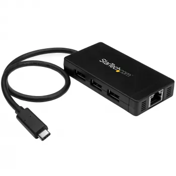 StarTech.com 3-portowy hub USB 3.0 plus Gigabit Ethernet - USB-C - z zasilaczem~3-portowy hub USB-C z Gigabit Ethernet - USB-C na 3x USB-A - USB 3.0 (5 Gb/s) - z zasilaczem