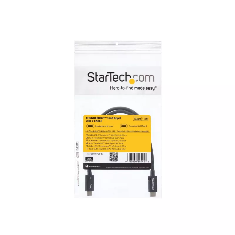StarTech.com Kabel Thunderbolt 3 (40 Gb/s) USB-C 0,5 m - kompatybilny z Thunderbolt, USB i DisplayPort
