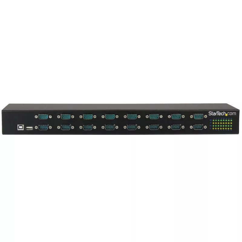 StarTech.com 16-portowy koncentrator adaptera USB-na-szeregowy, USB 2.0 Typ-B, szeregowy, 480 Mbit/s, czarny, stal, 36 W