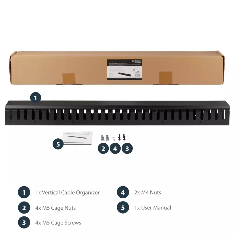 StarTech.com Pionowy organizer kabli z prowadnicami palcowymi - 0U - 3 stopy