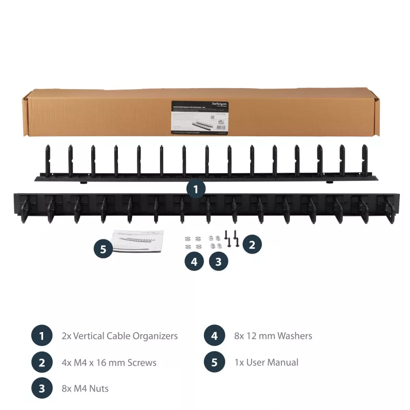 StarTech.com Pionowy organizer kabli z zaczepami typu D-Ring - 0U - 6 stóp