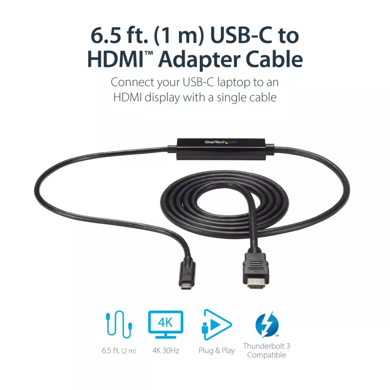 StarTech.com 3ft (1m) USB C to HDMI kabel - 4K 30Hz USB Type-C to HDMI Video Display Converter - USB-C DP Alt Mode to HDMI Monitor Adapter Cord - Thunderbolt Kompatybilny