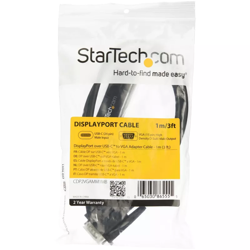 Kabel StarTech.com 1 m USB-C do VGA – 1920x1200/1080p aktywny adapter wideo USB typu C do VGA – zgodny z Thunderbolt 3 – do podłączenia laptopa do monitora/projektora VGA – DP Alt Mode HBR2