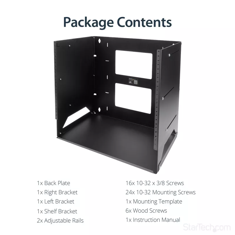 StarTech.com Wall-Mount Server Rack z Built-in Shelf - Solid Steel - 8U