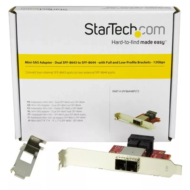 StarTech.com Adapter Mini-SAS - Podwójny SFF-8643 do SFF-8644 - z pełnowymiarową i niskoprofilową śledzią - 12 Gb/s