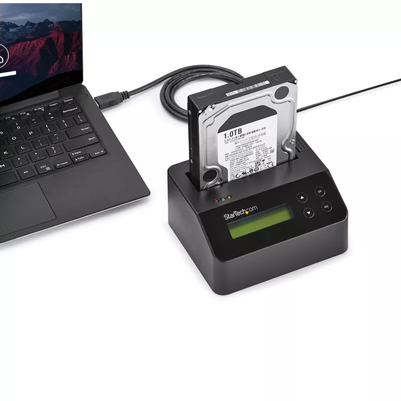 StarTech.com Single Bay Hard Drive Eraser, Standalone HDD/SSD Sanitizer, 4Kn, USB 3.0 do SATA III (6 Gbps), 9 trybów kasowania, Wyświetlacz LCD, Stacja dokująca do bezpiecznego kasowania dysków twardych, port drukarki DB-9, zgodność z TAA