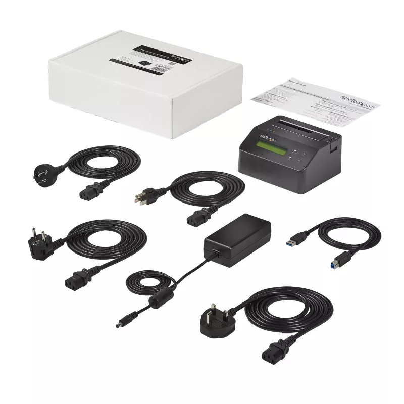 StarTech.com Single Bay Hard Drive Eraser, Standalone HDD/SSD Sanitizer, 4Kn, USB 3.0 do SATA III (6 Gbps), 9 trybów kasowania, Wyświetlacz LCD, Stacja dokująca do bezpiecznego kasowania dysków twardych, port drukarki DB-9, zgodność z TAA
