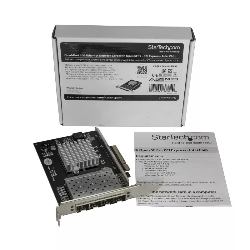 StarTech.com Quad Port 10G SFP+ sieciowy Card - Intel XL710 Open SFP+ Converged Adapter - PCIe 10 Gigabit Ethernet Server NIC - 10GbE Fiber Optic LAN Card - Dell PowerEdge HPE ProLiant