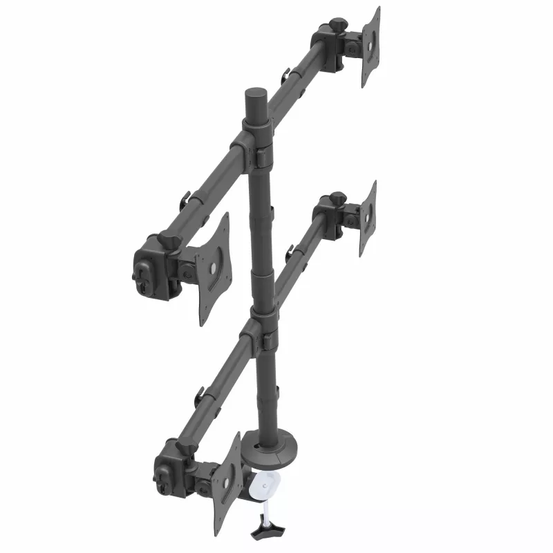 StarTech.com Ramię do montażu na biurku dla czterech monitorów - Ergonomiczne mocowanie VESA 4 monitorów 2x2 do 27 cali - Przegubowe i z regulacją wysokości mocowanie na słupie - Pochylenie/obrót/rotacja ekranów LCD/LED - Zacisk do biurka/przepust kablowy