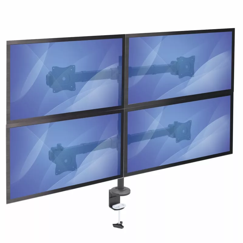 StarTech.com Ramię do montażu na biurku dla czterech monitorów - Ergonomiczne mocowanie VESA 4 monitorów 2x2 do 27 cali - Przegubowe i z regulacją wysokości mocowanie na słupie - Pochylenie/obrót/rotacja ekranów LCD/LED - Zacisk do biurka/przepust kablowy