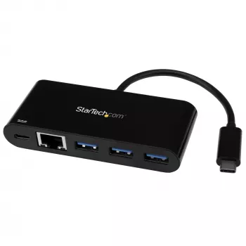 StarTech.com Hub USB-C 3-portowy z Gigabit Ethernet i przelotowym ładowaniem laptopa Power Delivery 60 W - USB-C na 3x USB-A (USB 3.0 SuperSpeed 5 Gb/s) - Adapter USB 3.2 Gen 1 Type-C Hub~3-portowy Hub USB-C z Gigabit Ethernet i przelotowym ładowaniem laptopa Power Delivery 60 W - USB-C na 3x USB-A (USB 3.0 SuperSpeed 5 Gb/s) - Adapter USB 3.2 Gen 1 Type-C Hub