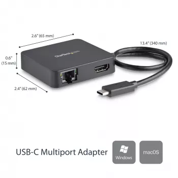 StarTech.com USB C Multiport Adapter - Przenośna ministacja dokująca USB-C 4K HDMI Video - Gigabit Ethernet, koncentrator USB 3.0 (1x USB-A 1x USB-C) - USB Type-C Multiport Adapter - kompatybilny z Thunderbolt 3