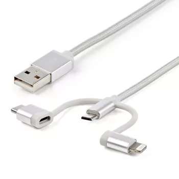 StarTech.com 1 m (3 stopy) Kabel USB do ładowania wielu urządzeń - USB na Micro-USB lub USB-C lub Lightning do iPhone / iPad / iPod / Android - Certyfikat Apple MFi - Ładowarka USB 3 w 1 - Pleciony