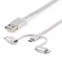 StarTech.com 1 m (3 stopy) Kabel USB do ładowania wielu urządzeń - USB na Micro-USB lub USB-C lub Lightning do iPhone / iPad / iPod / Android - Certyfikat Apple MFi - Ładowarka USB 3 w 1 - Pleciony