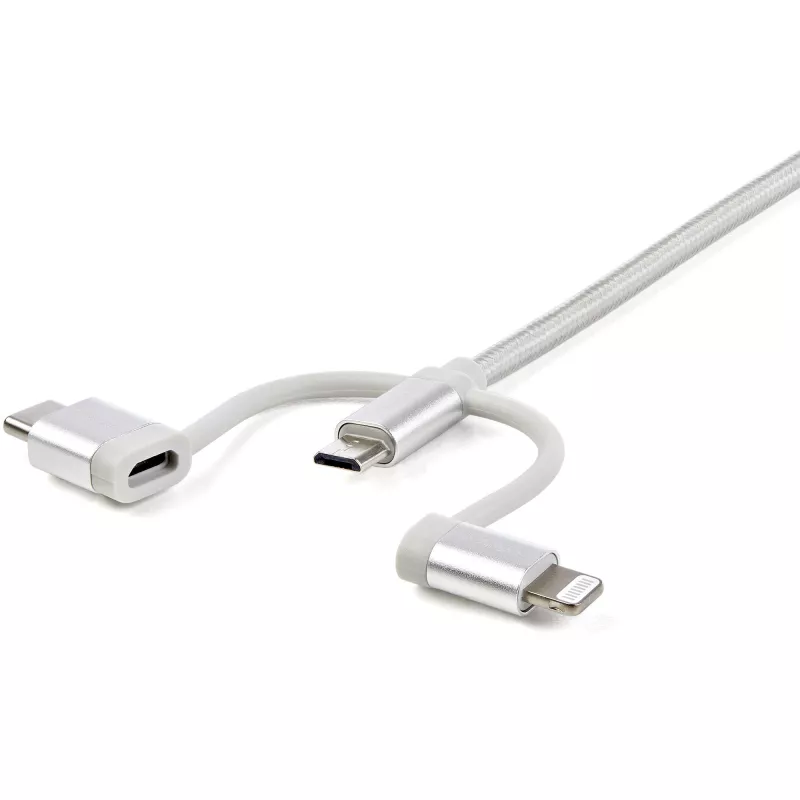 StarTech.com 1 m (3 stopy) Kabel USB do ładowania wielu urządzeń - USB na Micro-USB lub USB-C lub Lightning do iPhone / iPad / iPod / Android - Certyfikat Apple MFi - Ładowarka USB 3 w 1 - Pleciony