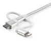 StarTech.com 1 m (3 stopy) Kabel USB do ładowania wielu urządzeń - USB na Micro-USB lub USB-C lub Lightning do iPhone / iPad / iPod / Android - Certyfikat Apple MFi - Ładowarka USB 3 w 1 - Pleciony