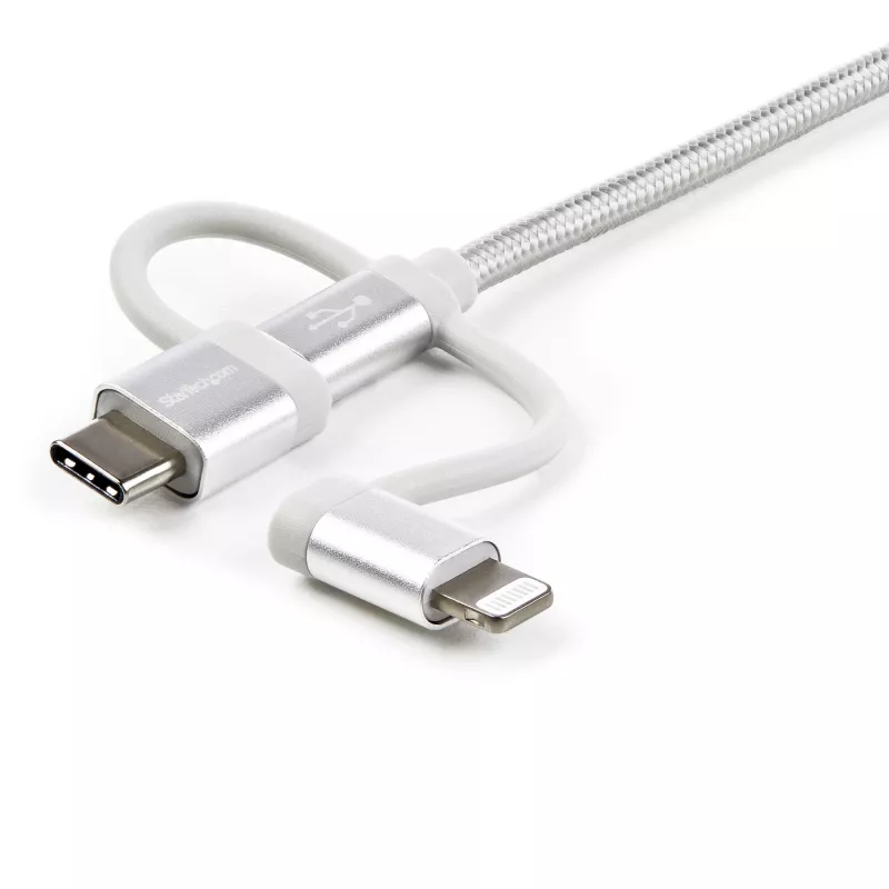 StarTech.com 1 m (3 stopy) Kabel USB do ładowania wielu urządzeń - USB na Micro-USB lub USB-C lub Lightning do iPhone / iPad / iPod / Android - Certyfikat Apple MFi - Ładowarka USB 3 w 1 - Pleciony