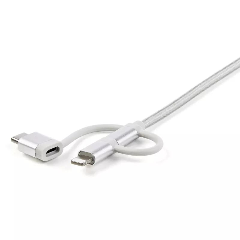 StarTech.com 1 m (3 stopy) Kabel USB do ładowania wielu urządzeń - USB na Micro-USB lub USB-C lub Lightning do iPhone / iPad / iPod / Android - Certyfikat Apple MFi - Ładowarka USB 3 w 1 - Pleciony