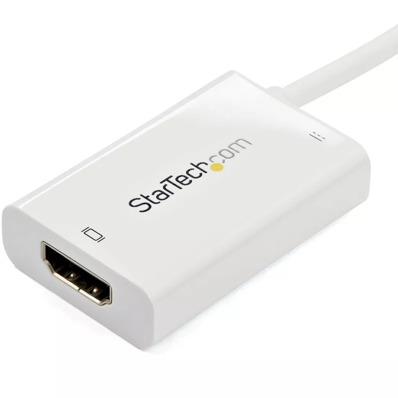 StarTech.com Adapter USB-C do HDMI 2.0 z zasilaniem Power Delivery - 4K 60Hz Konwerter sygnału wideo USB typu C do HDMI - port ładowania pasującego PD 60 W - zgodny z Thunderbolt 3 - biały
