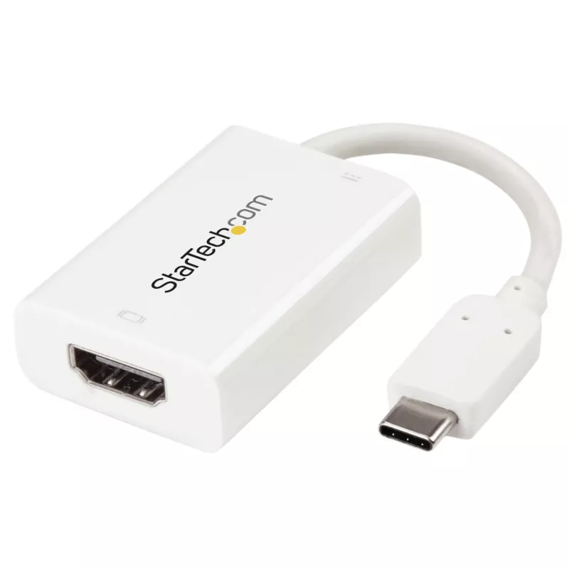 StarTech.com Adapter USB-C do HDMI 2.0 z zasilaniem Power Delivery - 4K 60Hz Konwerter sygnału wideo USB typu C do HDMI - port ładowania pasującego PD 60 W - zgodny z Thunderbolt 3 - biały