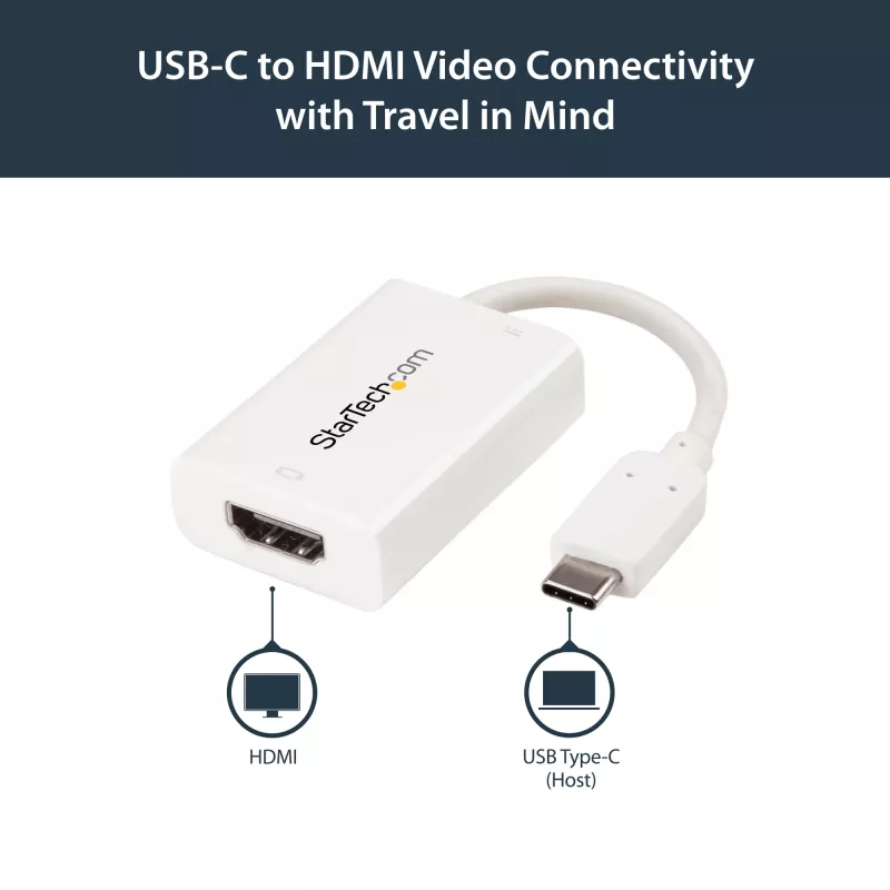 StarTech.com Adapter USB-C do HDMI 2.0 z zasilaniem Power Delivery - 4K 60Hz Konwerter sygnału wideo USB typu C do HDMI - port ładowania pasującego PD 60 W - zgodny z Thunderbolt 3 - biały