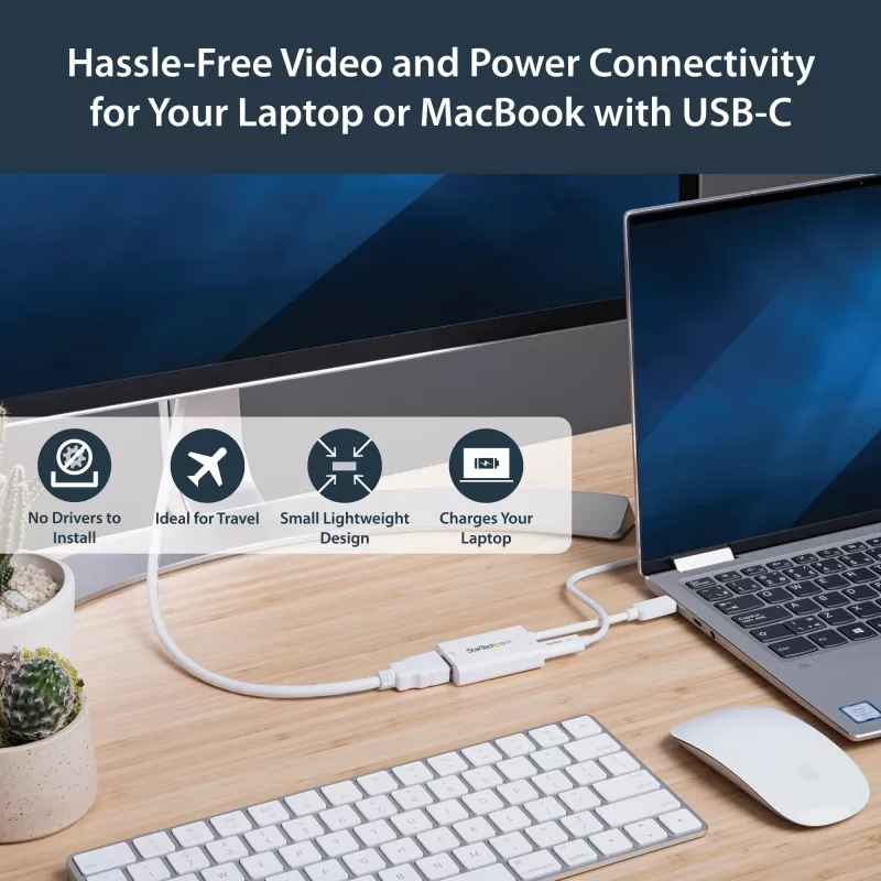 StarTech.com Adapter USB-C do HDMI 2.0 z zasilaniem Power Delivery - 4K 60Hz Konwerter sygnału wideo USB typu C do HDMI - port ładowania pasującego PD 60 W - zgodny z Thunderbolt 3 - biały