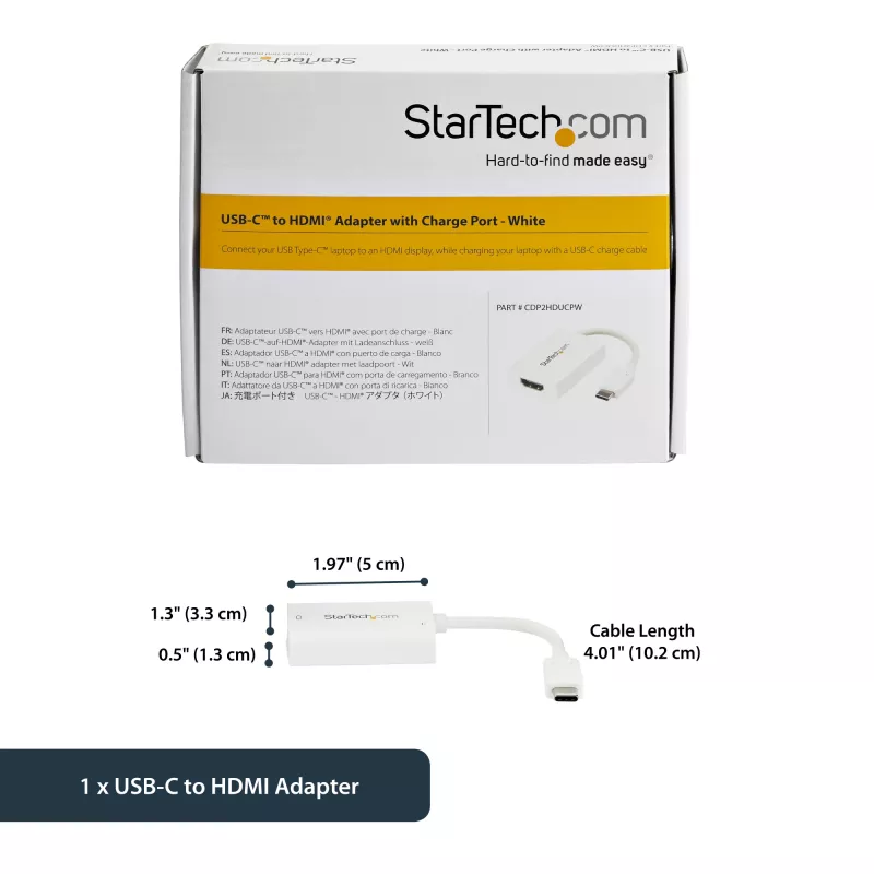 StarTech.com Adapter USB-C do HDMI 2.0 z zasilaniem Power Delivery - 4K 60Hz Konwerter sygnału wideo USB typu C do HDMI - port ładowania pasującego PD 60 W - zgodny z Thunderbolt 3 - biały