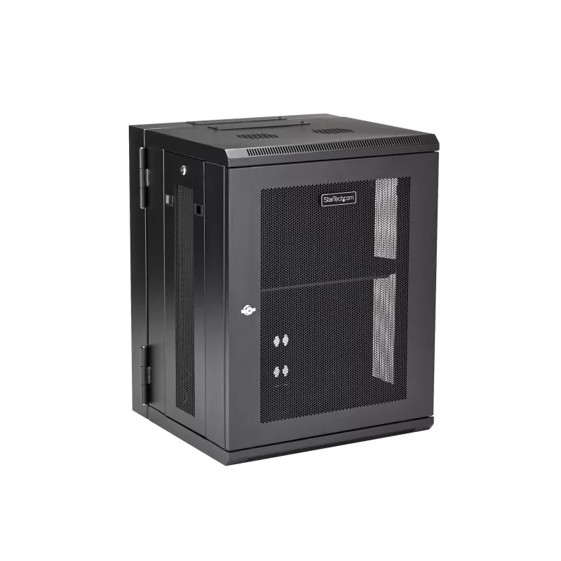 StarTech.com 4-słupkowa 15U szafa sieciowa naścienna z półką 1U, 19-calowa naścienna szafa serwerowa na zawiasach do sprzętu danych / AV / elektronicznego / komputerowego, elastyczna wentylowana obudowa rack