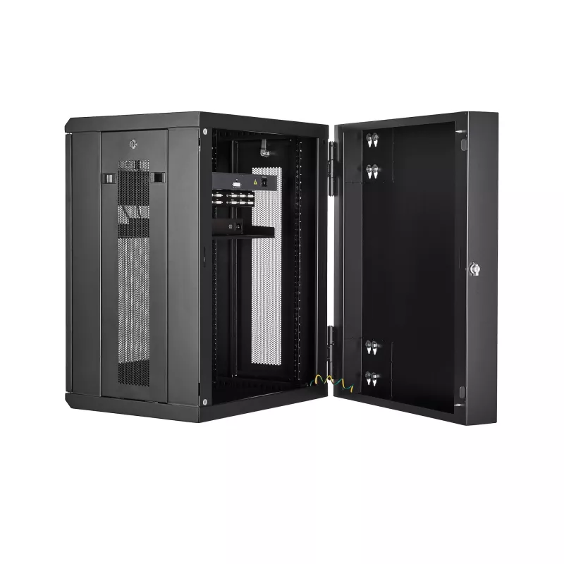 StarTech.com 4-słupkowa 15U szafa sieciowa naścienna z półką 1U, 19-calowa naścienna szafa serwerowa na zawiasach do sprzętu danych / AV / elektronicznego / komputerowego, elastyczna wentylowana obudowa rack
