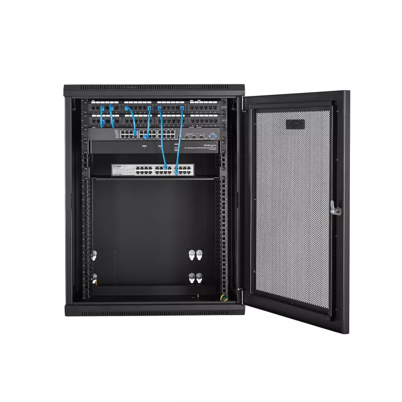 StarTech.com 4-słupkowa 15U szafa sieciowa naścienna z półką 1U, 19-calowa naścienna szafa serwerowa na zawiasach do sprzętu danych / AV / elektronicznego / komputerowego, elastyczna wentylowana obudowa rack