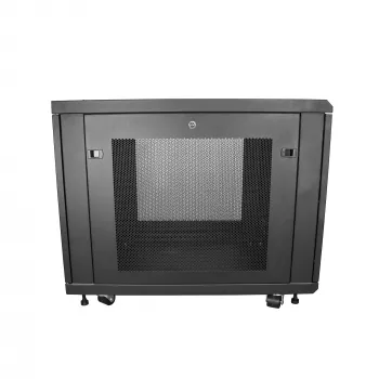 StarTech.com 4-słupkowa szafa rack 12U, zamykana szafa rack 19 cali na sprzęt komputerowy / AV / IT, biurowa / domowa szafa sieciowa z kółkami i regulowanymi szynami montażowymi