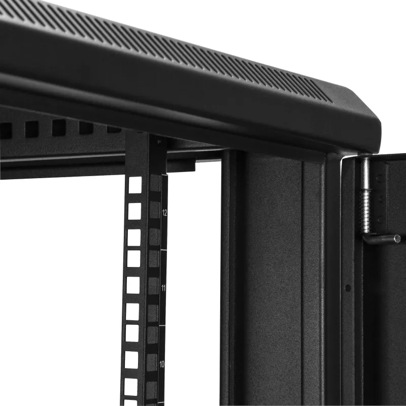 StarTech.com 4-słupkowa szafa rack 12U, zamykana szafa rack 19 cali na sprzęt komputerowy / AV / IT, biurowa / domowa szafa sieciowa z kółkami i regulowanymi szynami montażowymi