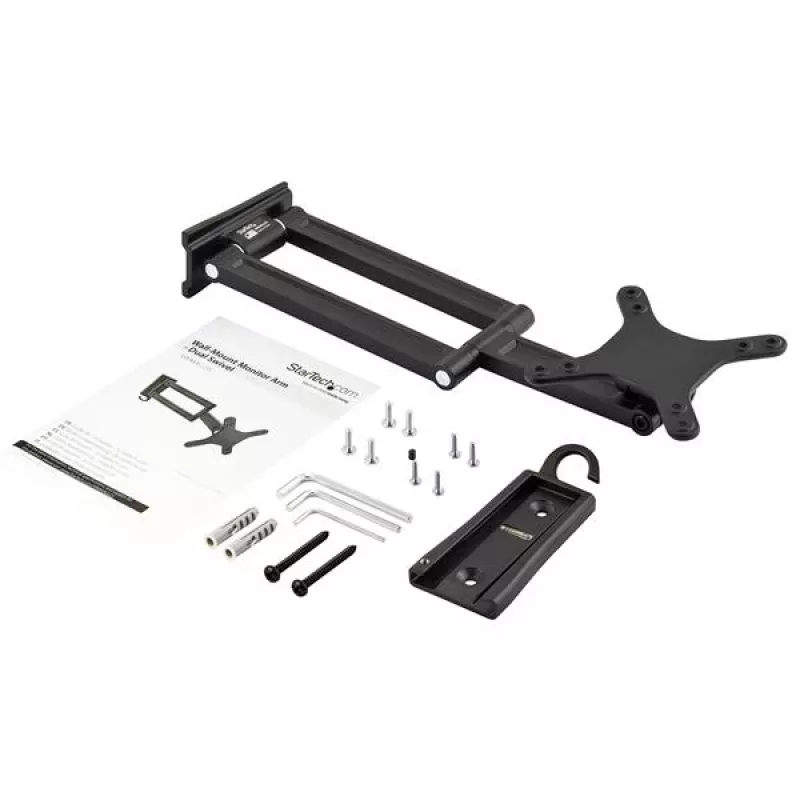StarTech.com Uchwyt do monitora do montażu na ścianie - podwójny przegub, 15 kg, 33 cm (13 cali), 68,6 cm (27 cali), 75 x 75 mm, 100 x 100 mm, czarny