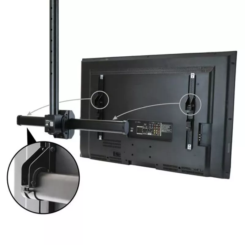 StarTech.com Uchwyt sufitowy do telewizora – Uniwersalny ruchomy uchwyt wiszący do pojedynczego ekranu z regulowanym teleskopowym krótkim słupem – pochylenie / obrót – wspornik VESA do wyświetlaczy 32”–75”