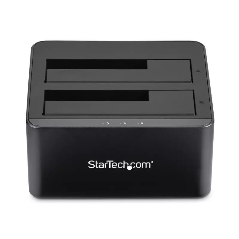 StarTech.com Dwukieszeniowa stacja dokująca USB 3.0 do SATA dla dysków twardych, stacja dokująca USB, zewnętrzna stacja dokująca dla dysków SSD/HDD 2.5/3.5 cala SATA I/II/III, kieszenie na dyski twarde z funkcją Hot-Swap, ładowanie od góry