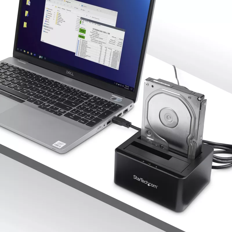 StarTech.com Dwukieszeniowa stacja dokująca USB 3.0 do SATA dla dysków twardych, stacja dokująca USB, zewnętrzna stacja dokująca dla dysków SSD/HDD 2.5/3.5 cala SATA I/II/III, kieszenie na dyski twarde z funkcją Hot-Swap, ładowanie od góry