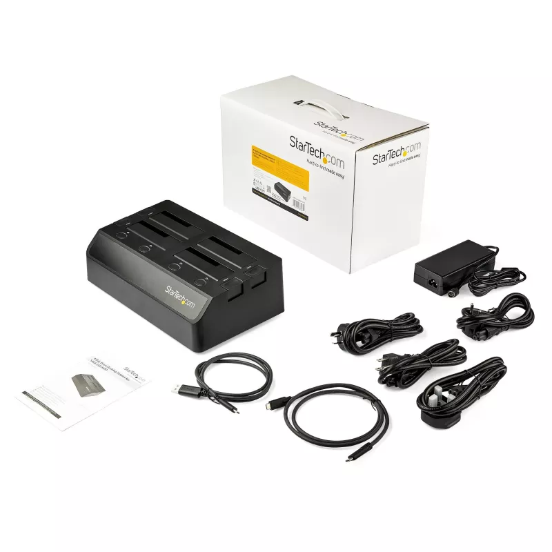 StarTech.com 4-zatokowa stacja dokująca USB do SATA dla dysków twardych, USB 10 Gb/s, zewnętrzna stacja dokująca dla dysków SSD/HDD 2,5 inch i 3,5 inch, SATA III, zatoka z funkcją hot-swap, ładowana od góry