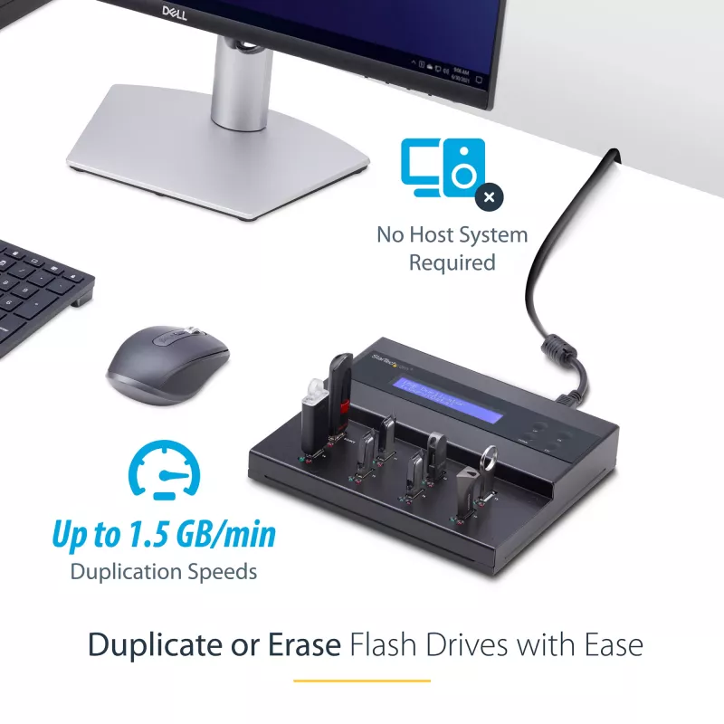 StarTech.com Samodzielny duplikator i kasownik 1 do 7 pendrive'ów USB, kopiarka wielu pamięci flash USB, kopiowanie systemu i plików oraz całego dysku z szybkością 1,5 GB/min, kasowanie pojedynczym i potrójnym przebiegiem, wyświetlacz LCD - TAA
