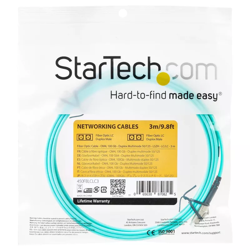 StarTech.com 3m (10ft) LC/UPC do LC/UPC OM4 wielomodowy kabel światłowodowy, 50/125µm LOMMF/VCSEL Zipcord, 100G, niskie straty wtrąceniowe - LSZH zworka światłowodowa