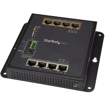 StarTech.com Przemysłowy 8-portowy gigabitowy przełącznik PoE – 4 x PoE+ 30W – Power Over Ethernet – Wzmocniony przełącznik zarządzalny GbE Layer/L2 – Wytrzymały, wysokomocowy gigabitowy przełącznik sieciowy IP-30/-40°C do +75°C – TAA