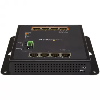 StarTech.com Przemysłowy 8-portowy gigabitowy przełącznik PoE – 4 x PoE+ 30W – Power Over Ethernet – Wzmocniony przełącznik zarządzalny GbE Layer/L2 – Wytrzymały, wysokomocowy gigabitowy przełącznik sieciowy IP-30/-40°C do +75°C – TAA