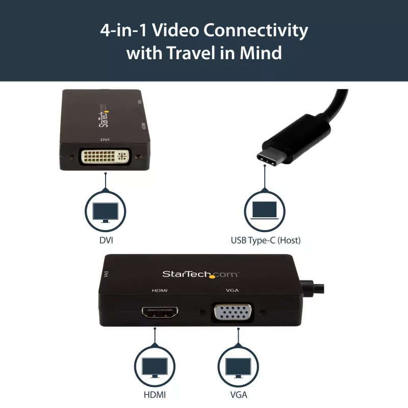 StarTech.com USB-C wieloportowy adapter wideo - 3-w-1 - 4K 30Hz - czarny