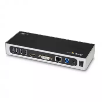 StarTech.com Stacja dokująca USB 3.0 — uniwersalna stacja dokująca z obsługą dwóch monitorów, HDMI i DVI/VGA, 6-portowy hub USB 3.1 Gen 1 5 Gb/s, GbE, audio, złącze Type-A — do laptopów Windows i Mac