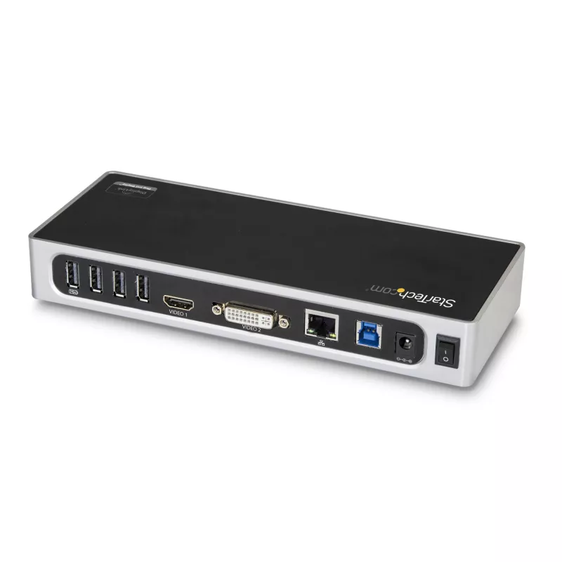 StarTech.com Stacja dokująca USB 3.0 — uniwersalna stacja dokująca z obsługą dwóch monitorów, HDMI i DVI/VGA, 6-portowy hub USB 3.1 Gen 1 5 Gb/s, GbE, audio, złącze Type-A — do laptopów Windows i Mac