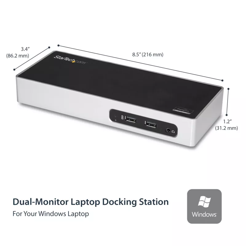 StarTech.com Stacja dokująca USB 3.0 — uniwersalna stacja dokująca z obsługą dwóch monitorów, HDMI i DVI/VGA, 6-portowy hub USB 3.1 Gen 1 5 Gb/s, GbE, audio, złącze Type-A — do laptopów Windows i Mac