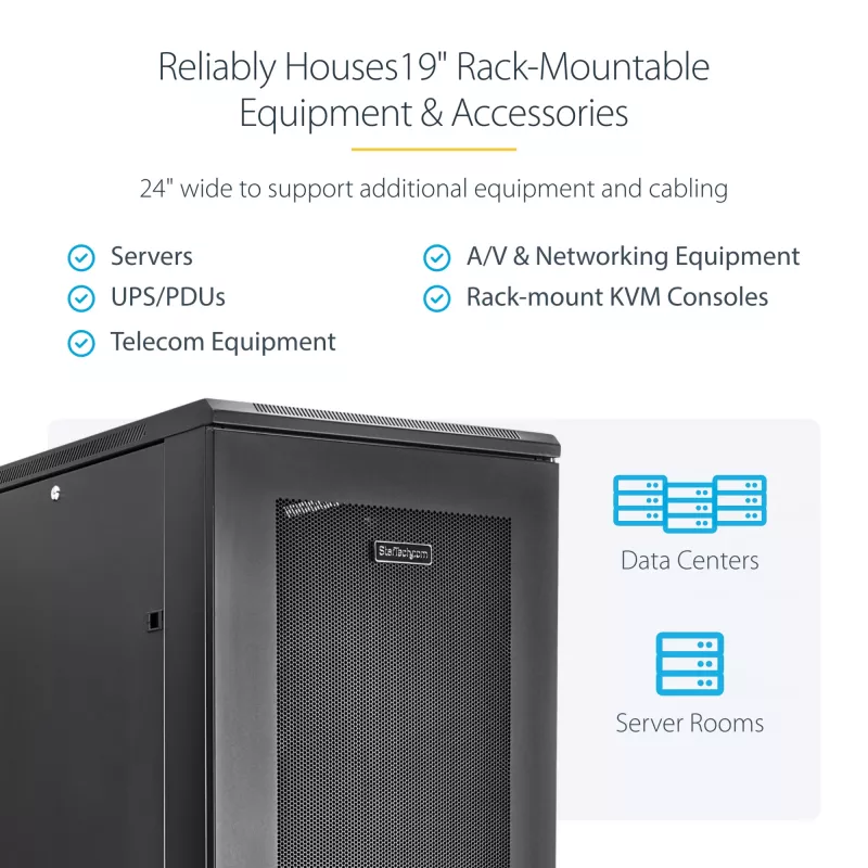 StarTech.com 4-Post 42U Server Rack Cabinet, 19 inch Data Rack Cabinet for Computer / AV / IT Equipment mount, Rack Server Enclosure z Casters, Full Size Industrial sieciowy Storage