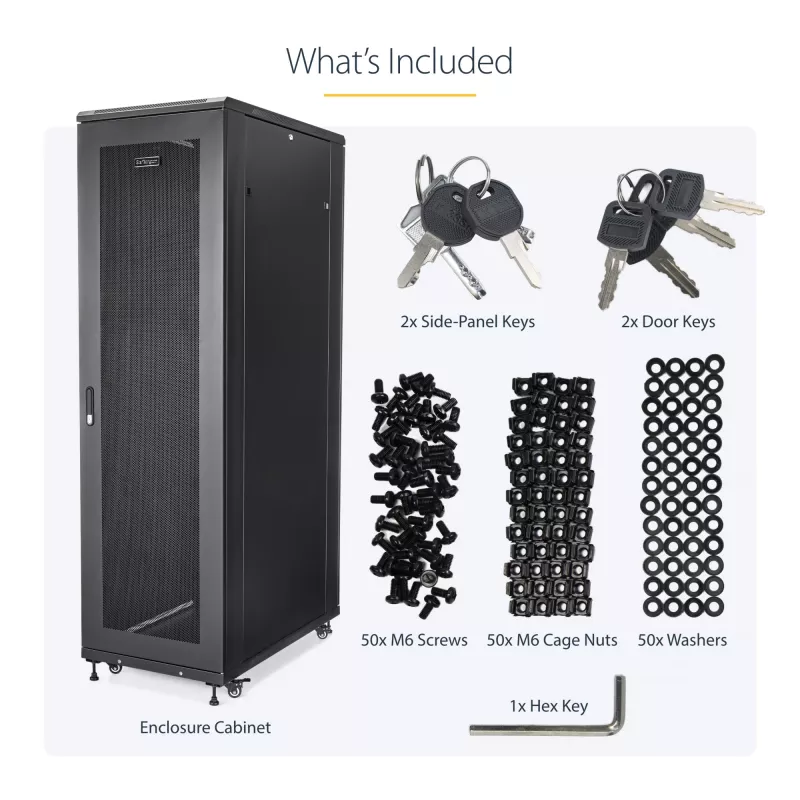 StarTech.com 4-Post 42U Server Rack Cabinet, 19 inch Data Rack Cabinet for Computer / AV / IT Equipment mount, Rack Server Enclosure z Casters, Full Size Industrial sieciowy Storage
