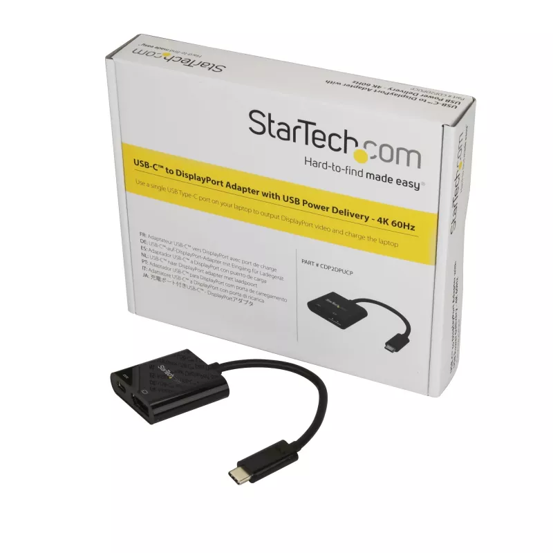 StarTech.com Adapter USB-C na DisplayPort z funkcją Power Delivery - 4K 60Hz HBR2 - Konwerter wideo USB Type-C na DP 1.2 Monitor z ładowaniem - Przesył mocy 60W - Kompatybilny z Thunderbolt 3